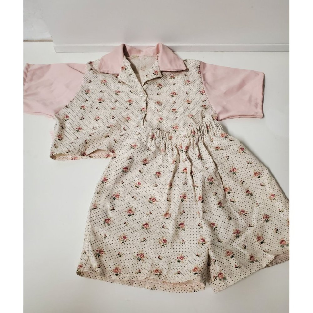 Girls' Two-Piece Pink/White Floral Top & Shorts Set Size 2